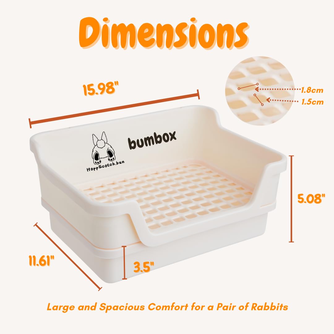 Bumbox Rabbit Large Litter Box W/Plastic Grid Safe For Bunny Feet - Training Rabbit Cage Indoor Or Outdoor For Small And Large Animal, 15.75In -Cream