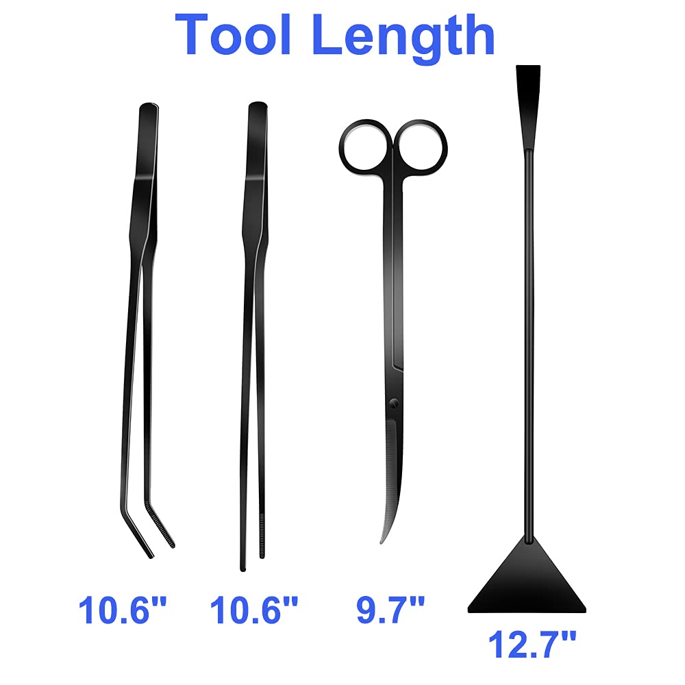 4Pcs Aquascaping Tools Kit, Long Stainless Steel Aquarium Plant Tools With Black Anti-Rust Coating, Aquarium Tweezers, Scissors, And Scrapers For Aquascaping Cleaning(Free Magnetic Tool Holder)