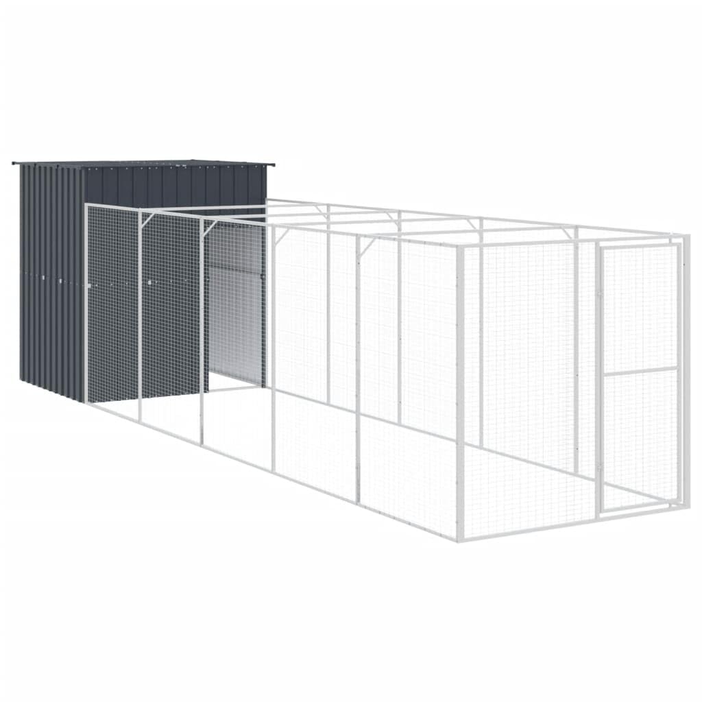 vidaXL Dog House with Run Anthracite 65x259.4x71.3 Galvanized Steel