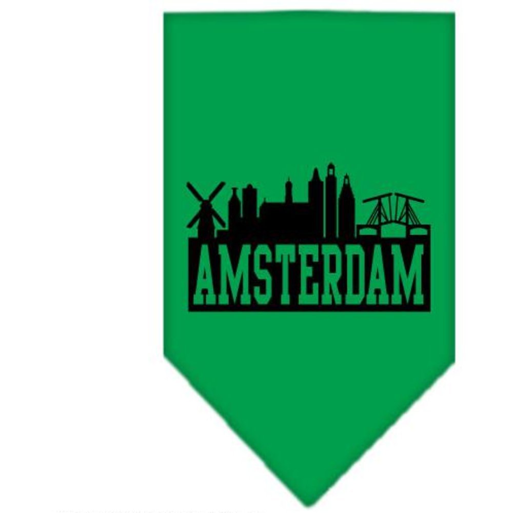 Pet and Dog Bandana Screen Printed, &quot;Amsterdam Skyline&quot; Emerald Green Small