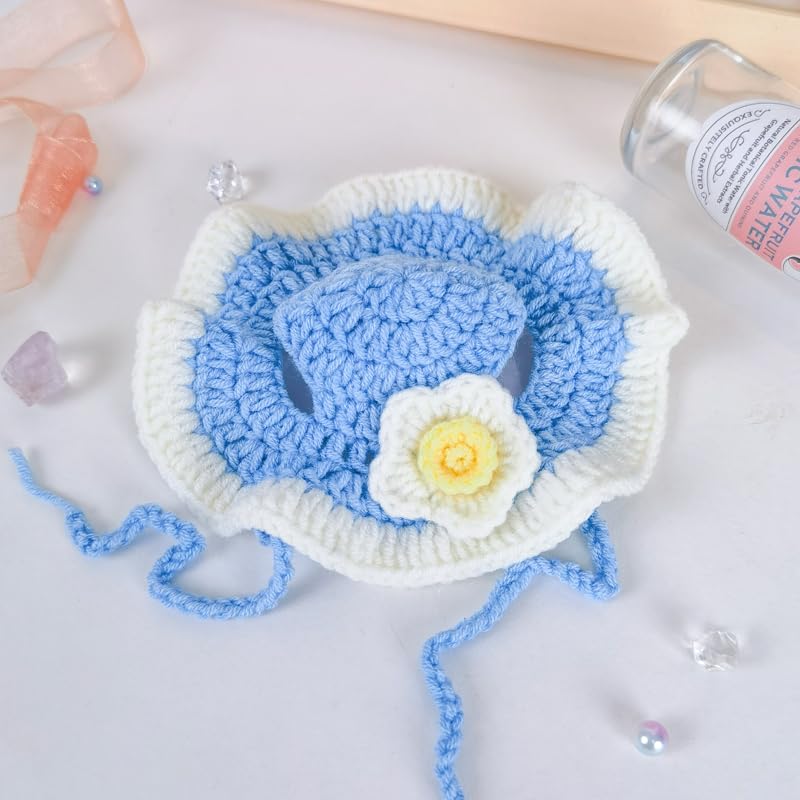 Qwinee Flower Design Knit Cute Dog Hat Soft Cat Hat Rabbit Hat Halloween Christmas Party Costume Head Wear Accessories For Puppy