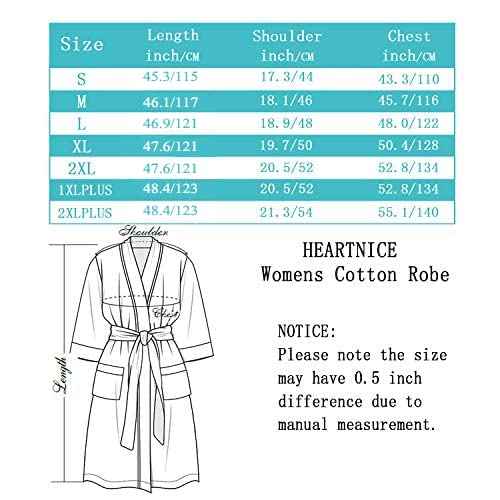 HEARTNICE Womens Cotton Kimono Robe, Soft Lightweight Spa Bathrobe, Small, Grey Mel., Model 1903