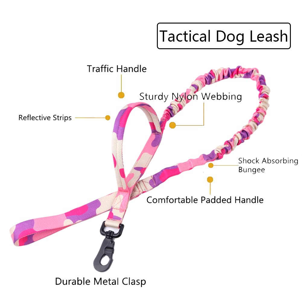 Tactical Dog Collar And Leash Set Tactical Dog Collar With Handle Bungee Leash Adjustable Military Training Nylon Collar Dog Training Collar Leash Set With Control Handleand (Pink Camo Xxl
