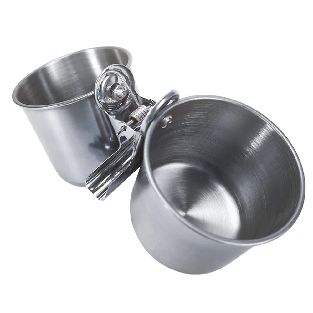 Texsens Bird Feeding Cups - Parrot Food Dish Stainless Steel Parrot Feeders Water Cage Bowls with Clamp Holder for Parakeet Afri
