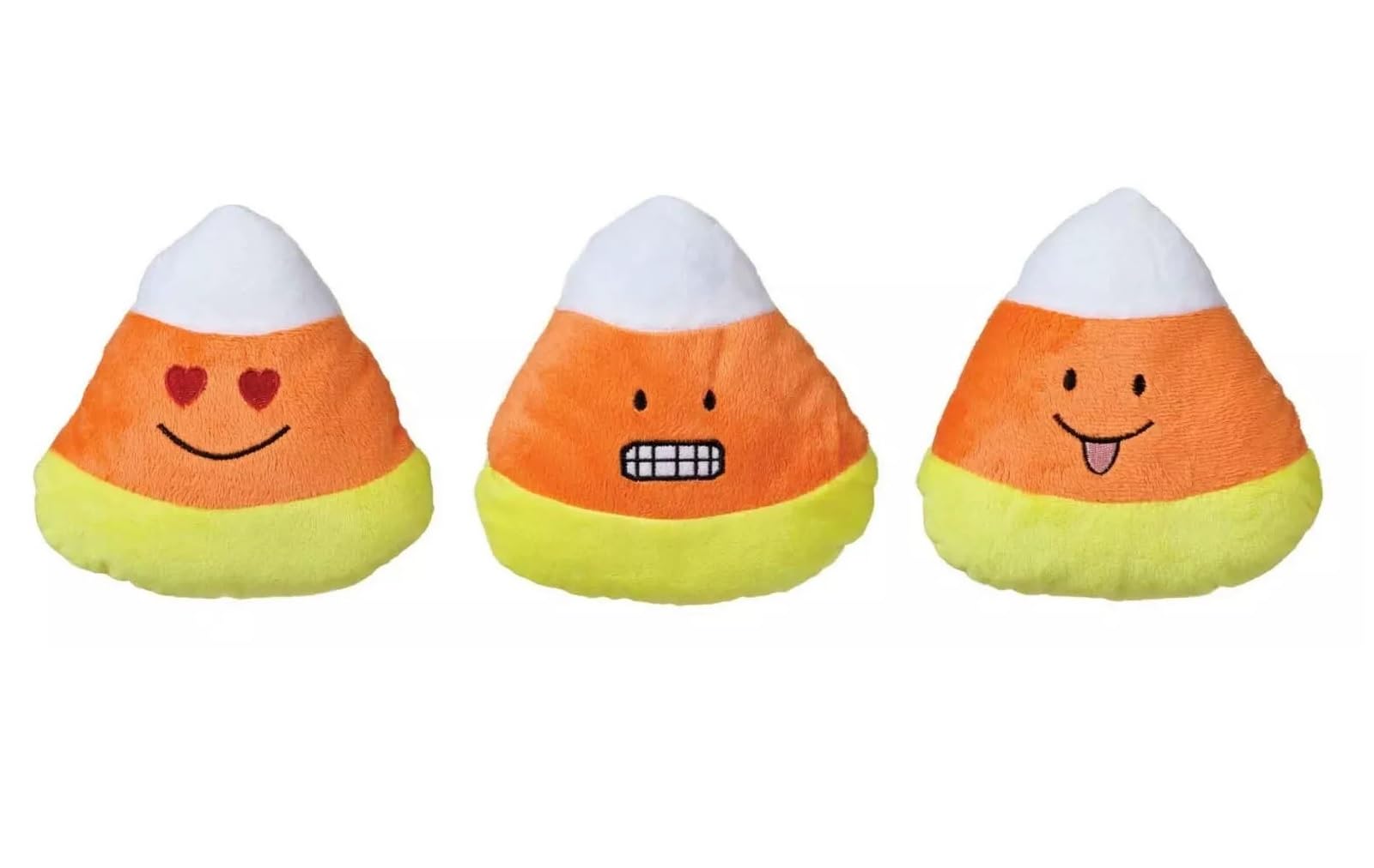 Soft Dog Toys Candy Corn Plush Squeaker Funny Face Emoji 6' Choose Smile Grin Hearts Or Set (Grin)