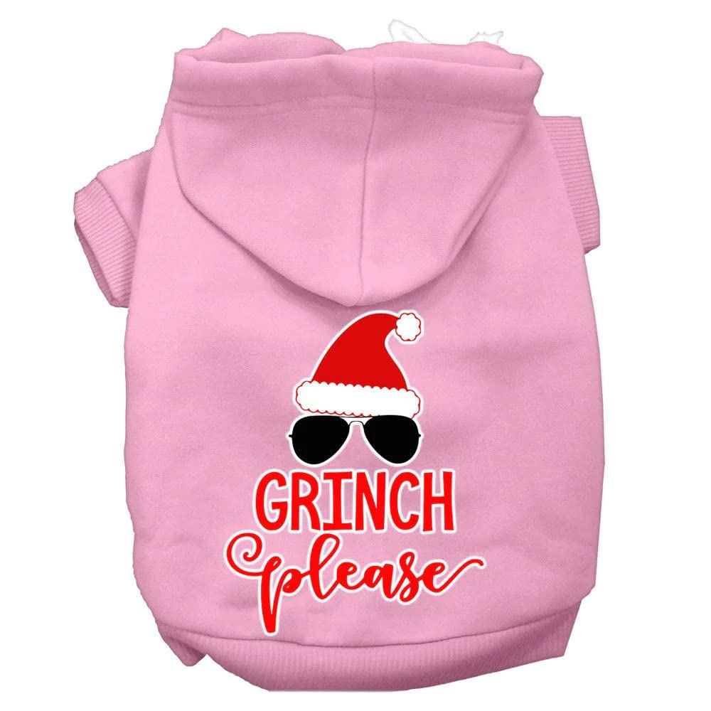 Christmas Pet Dog & Cat Hoodie Screen Printed, 'Grinch Please' Light Pink Xl (14-20 Lbs.)