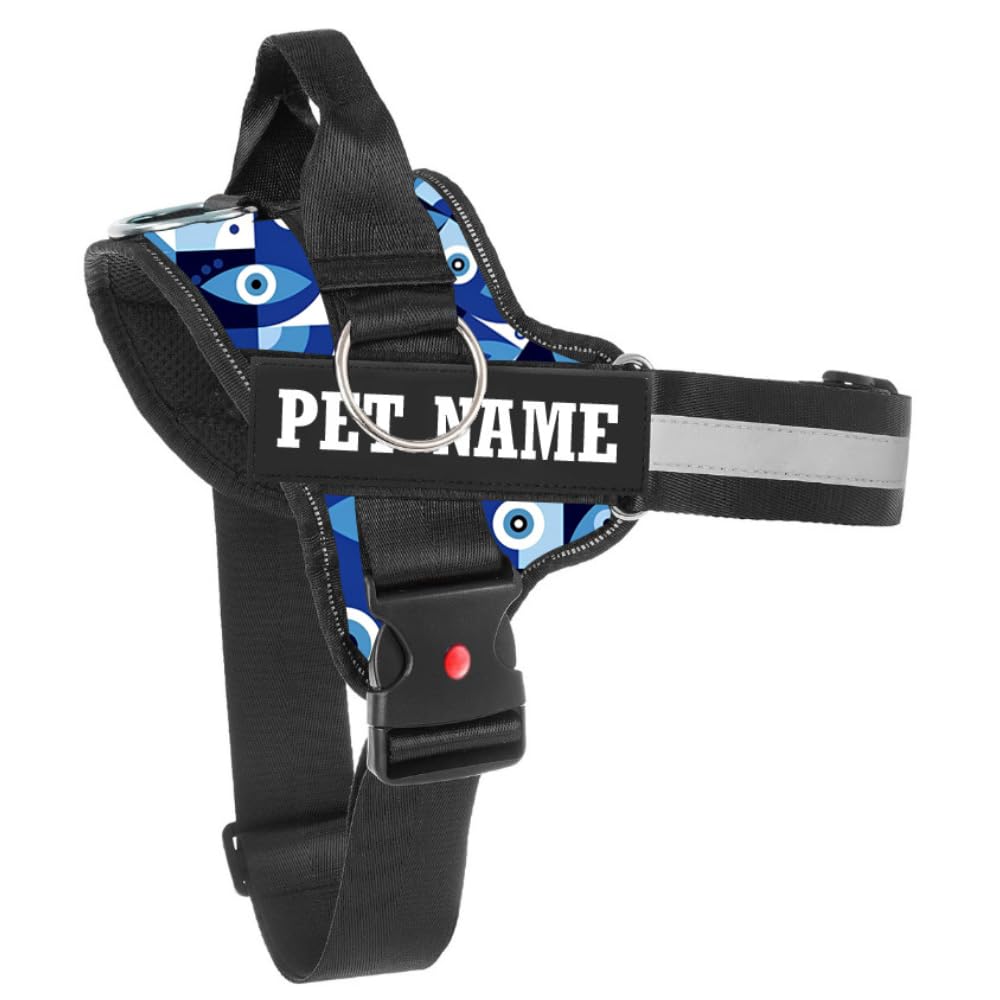 Kika Pets Personalized Dog Harness | Dog Belt With Name | Customized Dog Vest Harness, Medium Size (For 1320 Kgs) Evil Eye Dog