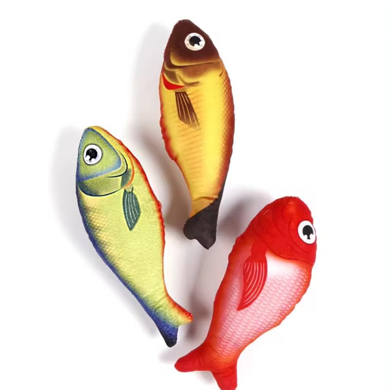 Bohobark Fish Cat Chew Toys, Bite Resistant Catnip Toys With Bell Inside, Plush Cartoon Kitten Teething Interactive Toy Pack Of 