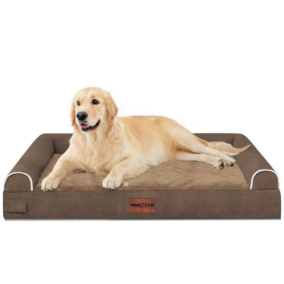 Large Dog Bed Orthopedic Washable: Beds Bolster Xl Bed Big Xlarge Dogs Memory Foam Sofa Couch Waterproof Removable Cover - Brown