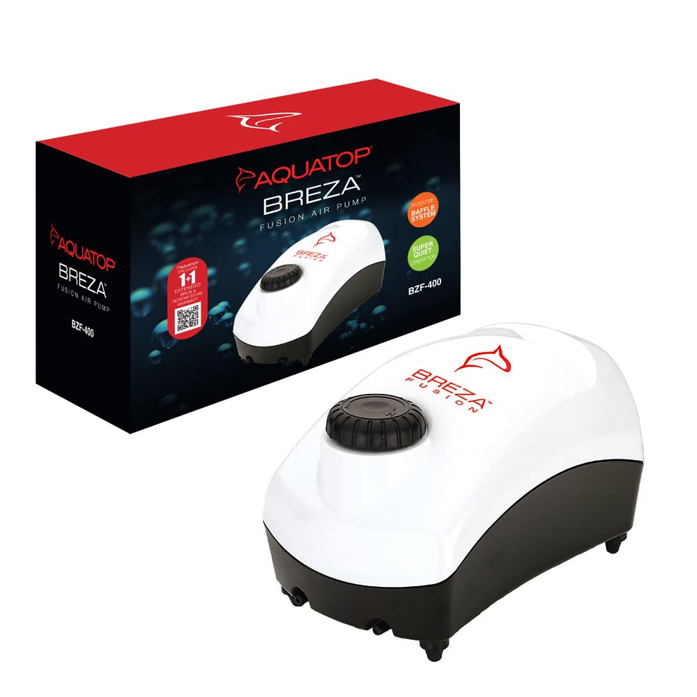 Aquatop Fusion Aquarium Air Pump Single Outlet Super Quiet Up To 55 Gal Fish Tank Bzf-400