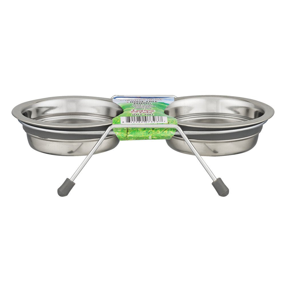 Loving Pets Silent Double Diner Pet Bowl, 1/2-Pint, Grey