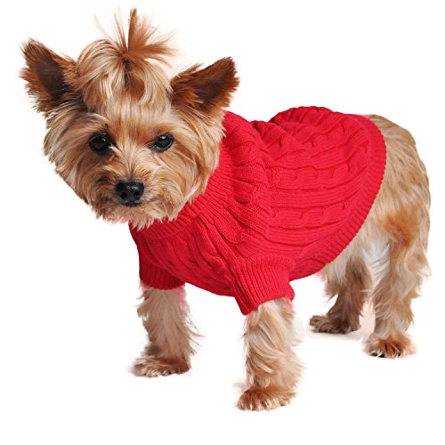 Doggie Design Combed Cotton Cable Knit Dog Sweater - Fiery Red (Xx-Small)