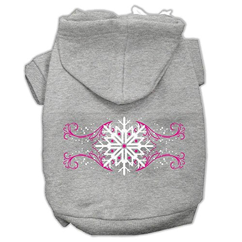 Mirage Pet Products Pink Snowflake Swirls Screenprint Pet Hoodies, Medium, Grey
