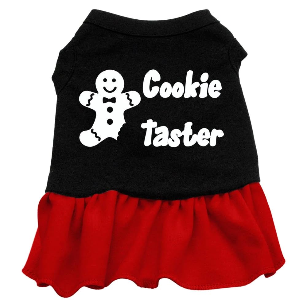 Christmas Pet Dog & Cat Dress Screen Printed, &quot;Cookie Taster&quot; Black W/Light Pink XS (0-3 lbs.)