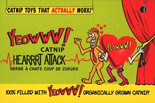 Yeowww! Heart Attack Pack: 3X 100% Organic Catnip Heart Cat Toys, Each With A Different Phrase