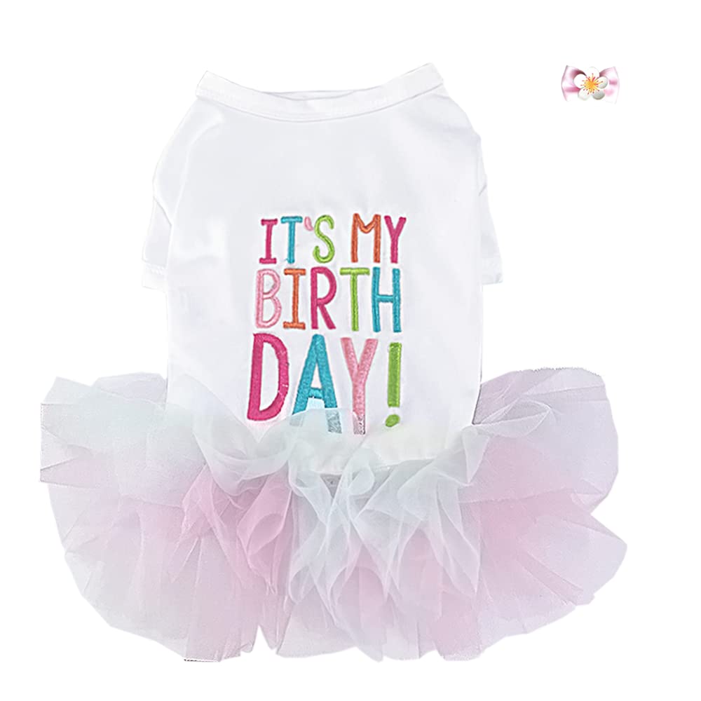Aniac Girl Dog Birthday Tutu Dresses Puppy Lace Skirt And Hairpin Cat Birthday Princess Dress Pet Clothes For Cats Small Dogs (M