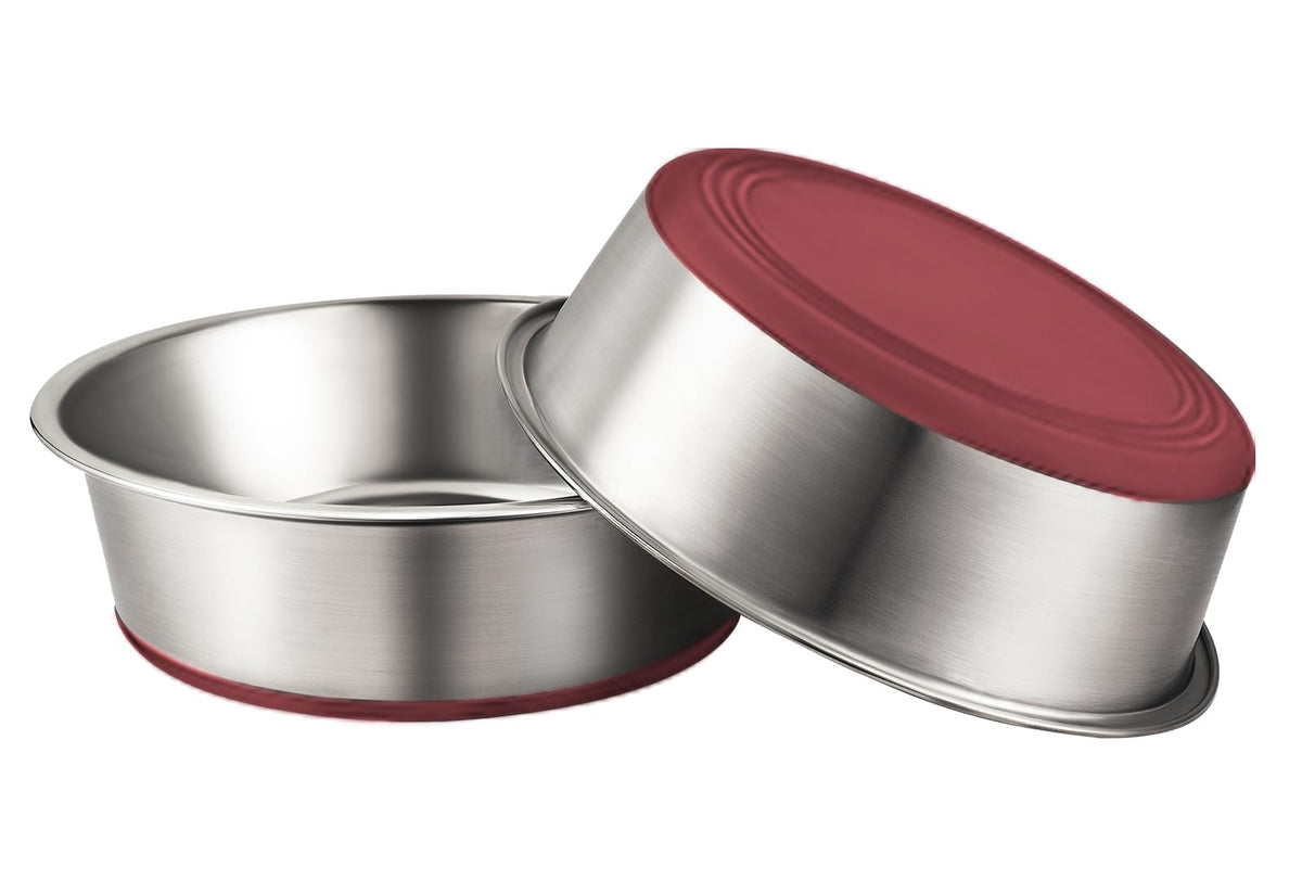 Urbuddies 2 Pack Stainless Steel Cat Bowls, 2 Cup, Red Bottom