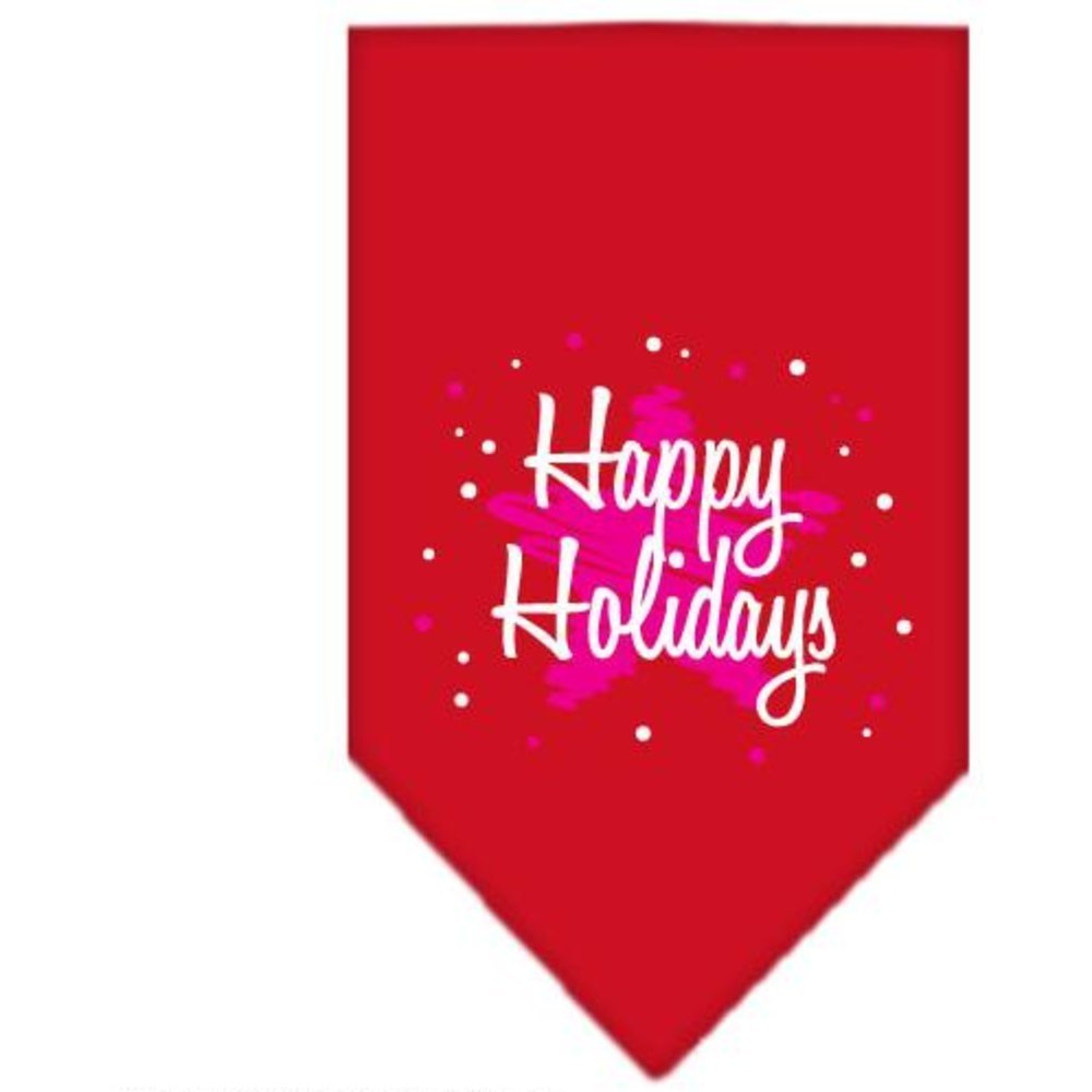 Christmas Pet and Dog Bandana Screen Printed, &quot;Scribble Happy Holidays&quot; Red Small