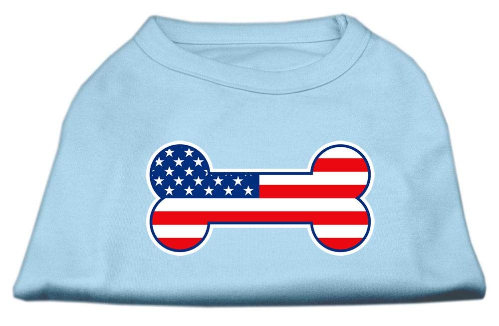 Pet Dog & Cat Shirt Screen Printed, 'Bone Shaped American Flag' Baby Blue Xs (0-3 Lbs.)