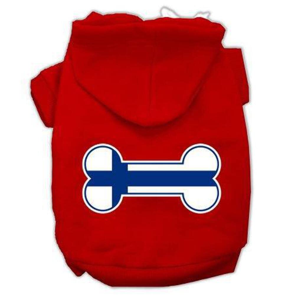 Pet, Dog & Cat Hoodie Screen Printed, 'Bone Shaped Finland Flag' Red 3Xl (25-35 Lbs.)