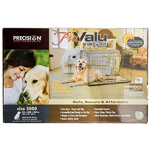 Precision Pet Products Two Door Provalue Wire Dog Crate, 42 Inch, For Pets 70-90 Lbs, With 5-Point Locking System