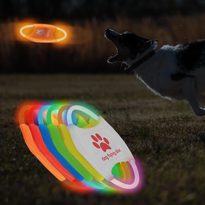 2pcs-Dog Training LED Luminous Frisbee, TPU Non Toxic Soft Rubber Teeth Grinding and Biting Resistant, Rechargeable Luminous Pet