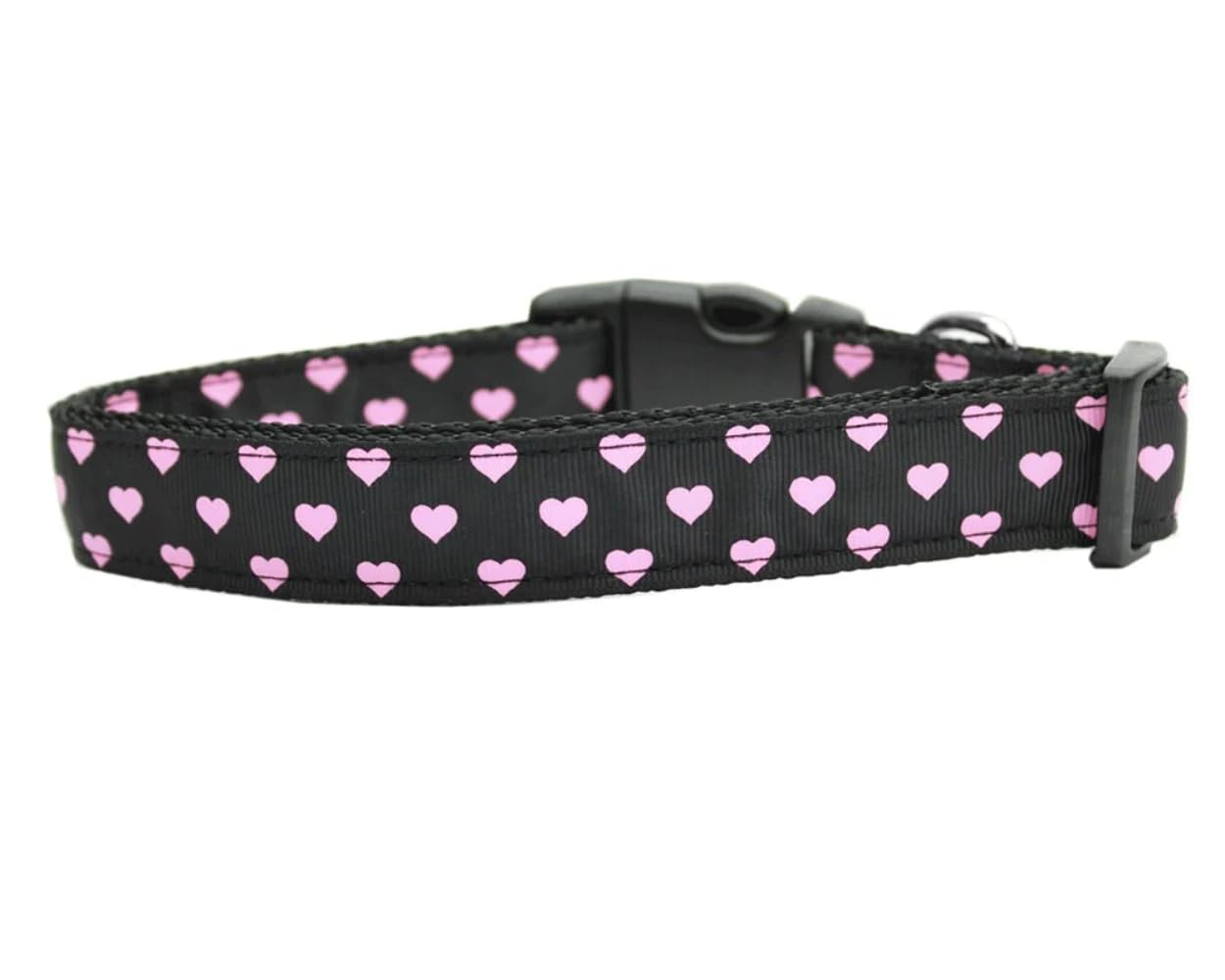 Pet Dog and Cat Nylon Collar or Leash, &quot;Pink & Black Dotty Hearts&quot; SM Collar