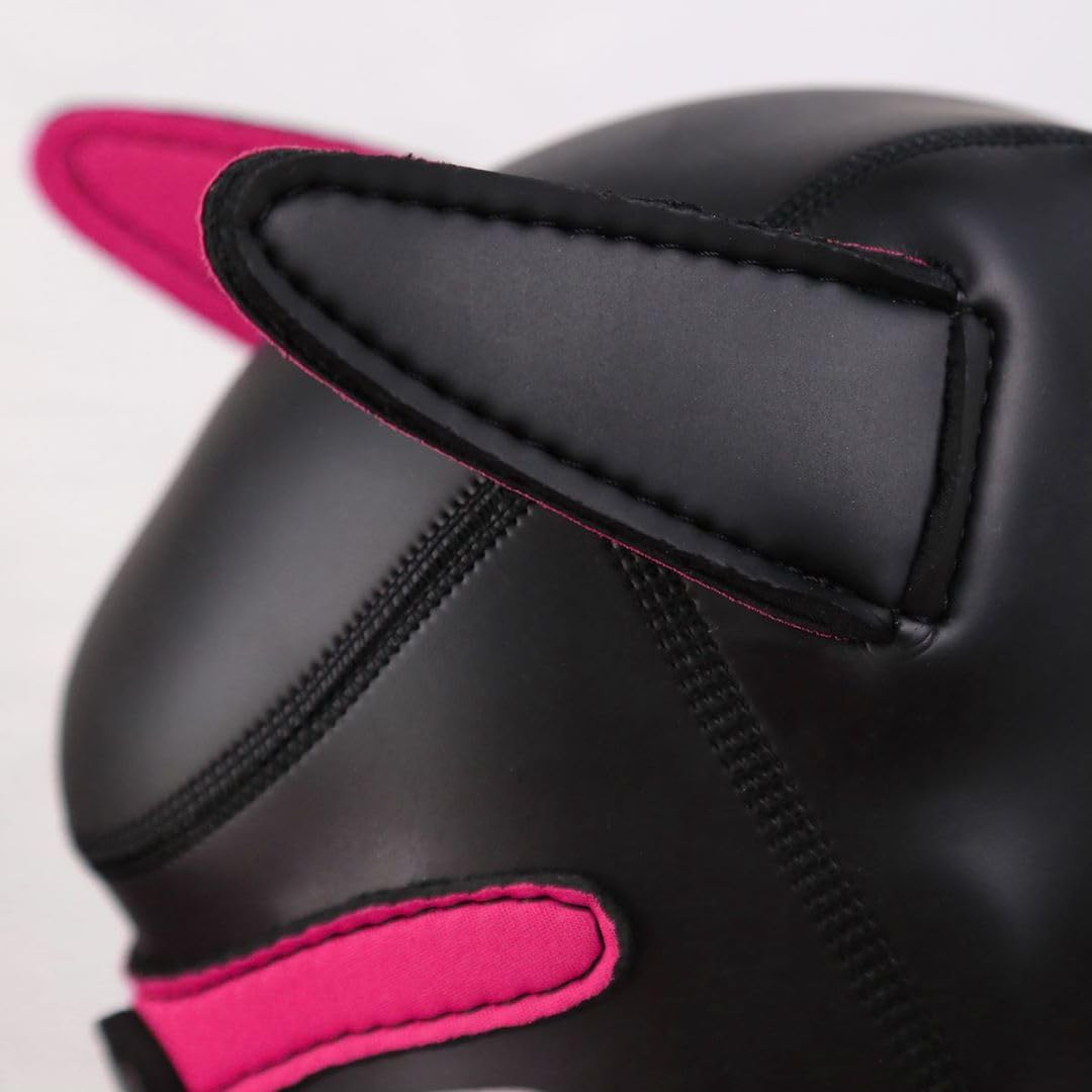 Quyuwowo Neoprene Dog Full Face Puppy Mask Removable Pup Hood Halloween Mask (Rose Red, Mask)