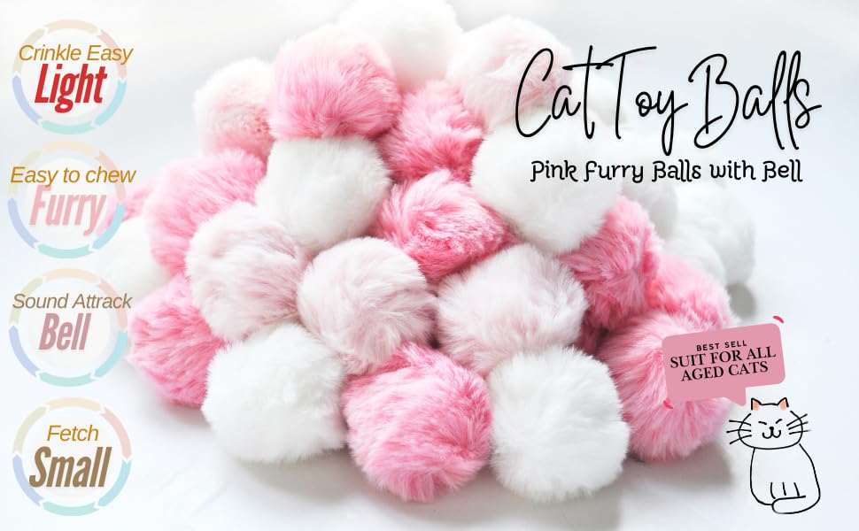 Ballmie Cat Toys Furry Ball With Bell For Cats Kitty Rabbit Tails (Pink (With Bell))