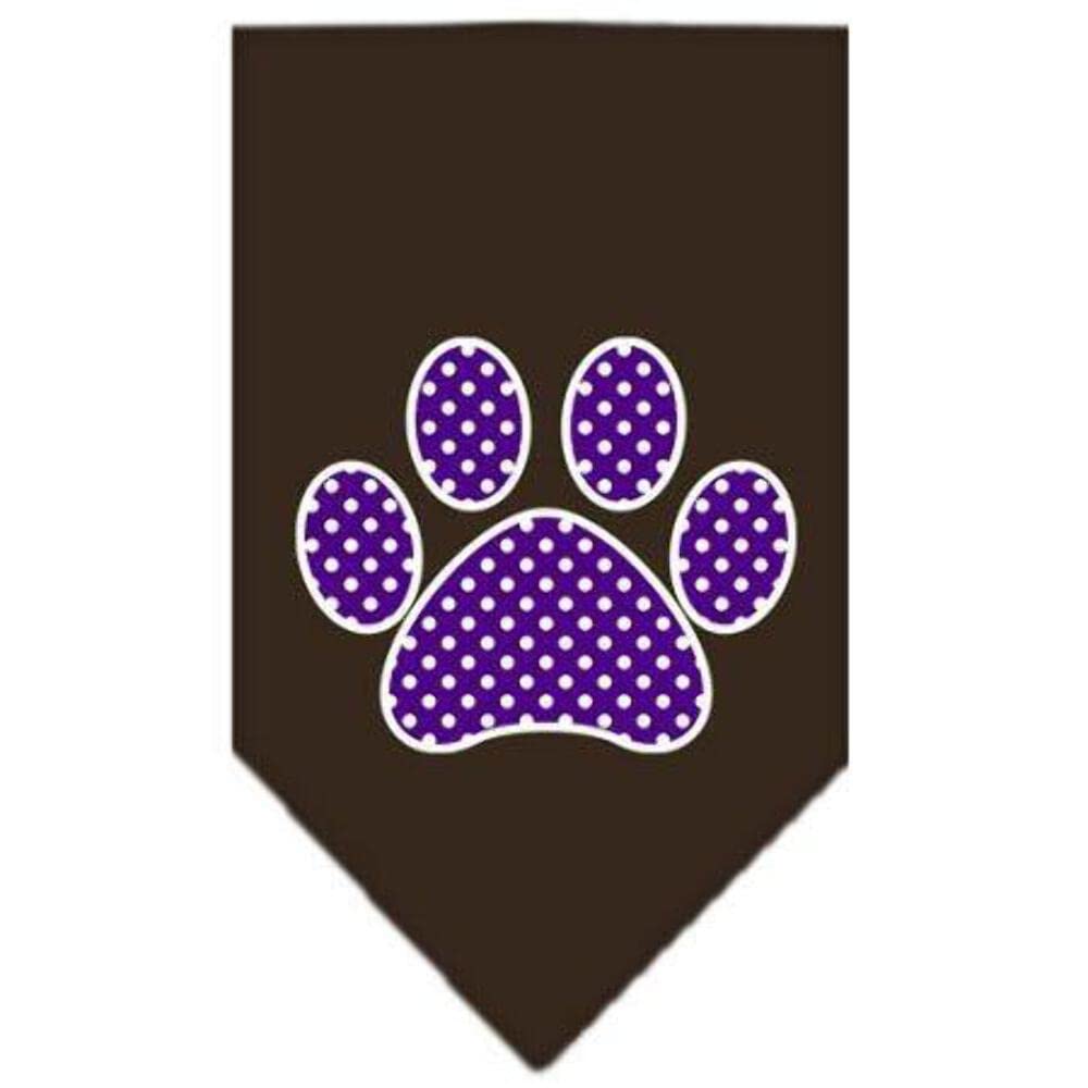 Pet and Dog Bandana Screen Printed, Purple Swiss Dot Paw Cocoa Large