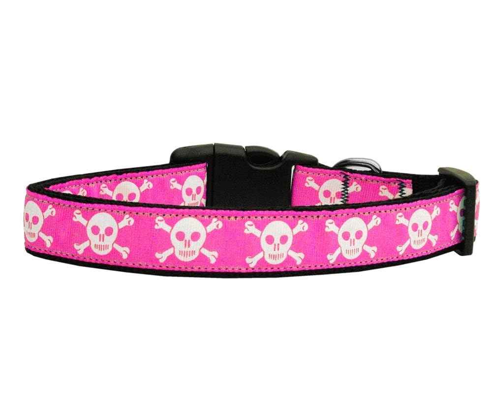 Pet Dog & Cat Nylon Collar or Leash, &quot;Pink Skulls&quot; MD Collar