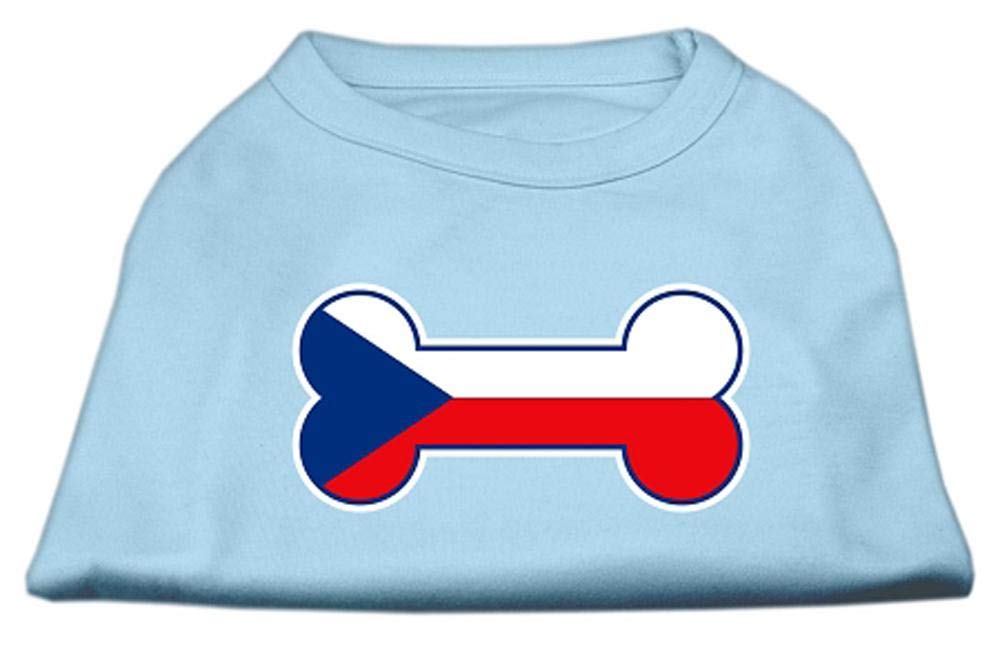 Pet Dog & Cat Shirt Screen Printed, 'Bone Flag Czech Republic' Baby Blue Lg (10-14 Lbs.)