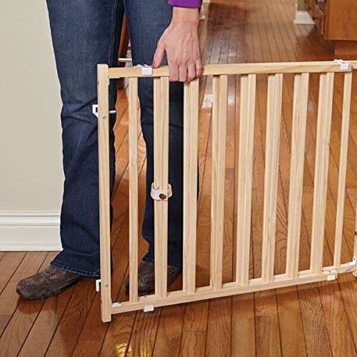 Midwest Home For Pets Extra-Wide Wooden Dog Gate, 24' High Pet Gate Expands From 50' - 94' Inches, Natural Wood