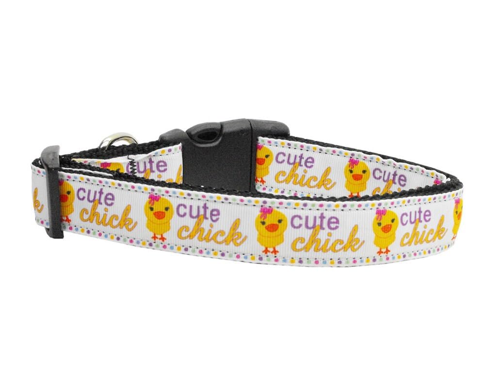 Pet Dog & Cat Nylon Collar or Leash, &quot;Cute Chick&quot; MD Narrow Collar