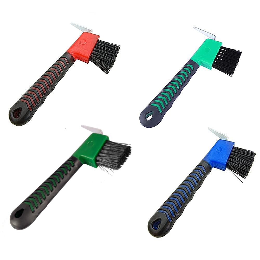 Pofuierkn 4Pcs Horse Hoof Pick Brushes,Horse Hoof Pick Brush With Soft Touch Rubber Handle