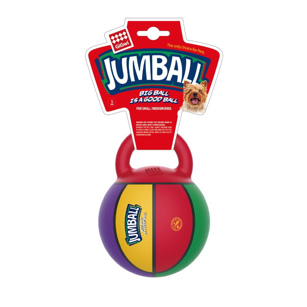GiGwi Jumball Basketball Mini for Dogs, Durable Rubber Ball for Interactive Rough Play, Grippable Handle for Tug, Fetch, Include