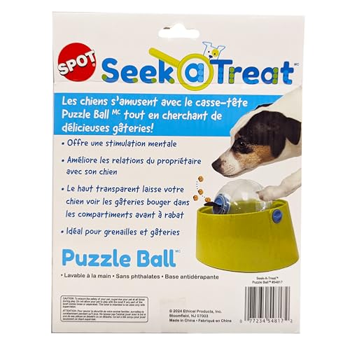 SPOT Seek-A-Treat Puzzle Ball - Treat Dispenser Puzzle Toy for Dogs, Provides Mental Stimulation and Prevents Boredom, Interacti