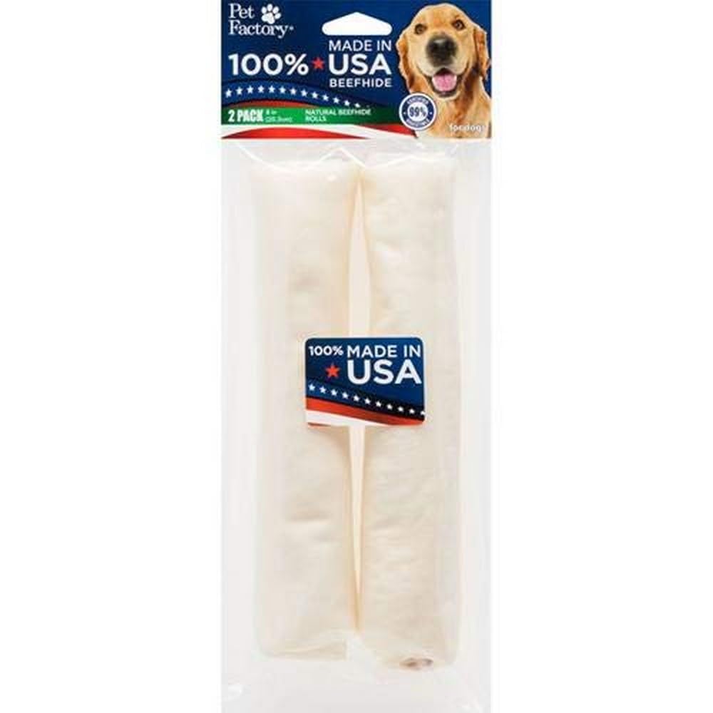 Pet Factory 100% Made in USA Beefhide 8 Rolls Dog Chew Treats - Natural Flavor, 2 Count/1 Pack