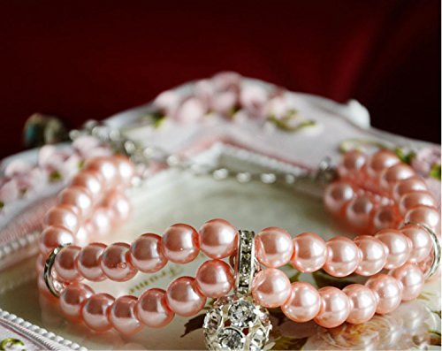 Petfavorites Luxury 2 Row Pearls Rhinestones Pet Cat Dog Necklace Collar Jewelry With Bling Crystal Ball Charm For Pets Cats Sma