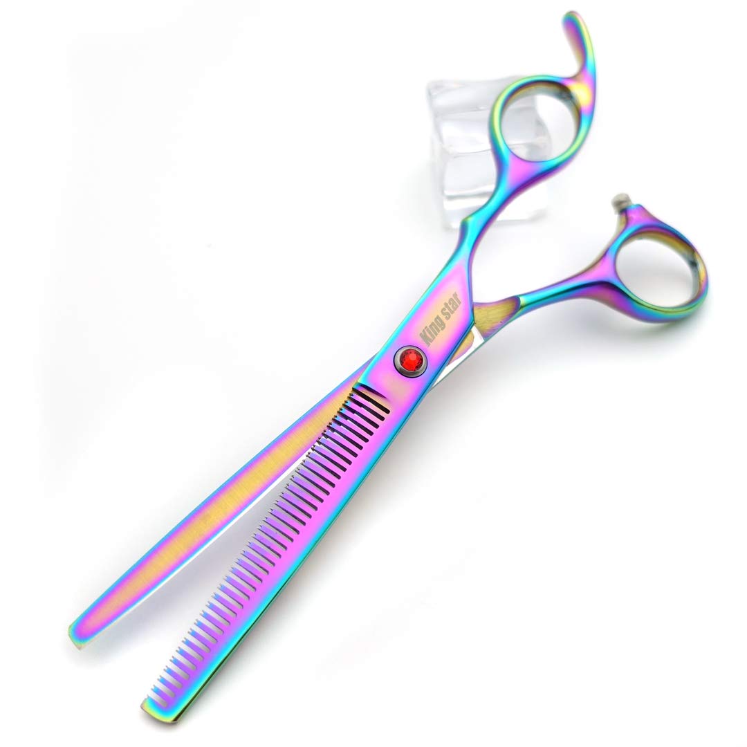 7.0In Titanium Professional Pet Grooming Scissors Set,Straight & Thinning & Curved Scissors 3Pcs Set For Dog Grooming,A349 (Rainbow)