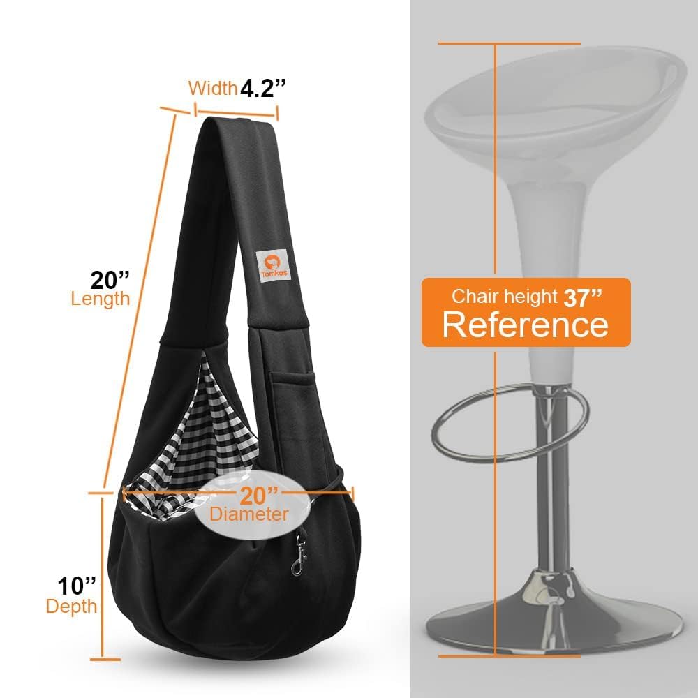 Tomkas Small Dog Sling Carrier - Classic Strap & Classic Pocket - For 3-10 Lbs Pets(Black)