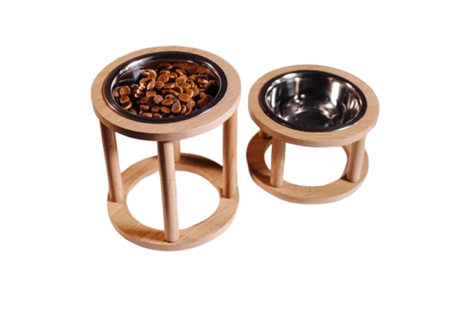 Xsource Elevated Wooden Pet Feeder Bowl With Stand For Dogs And Cats, Dual Stainless Steel Food And Water Bowls, Raised Feeding 