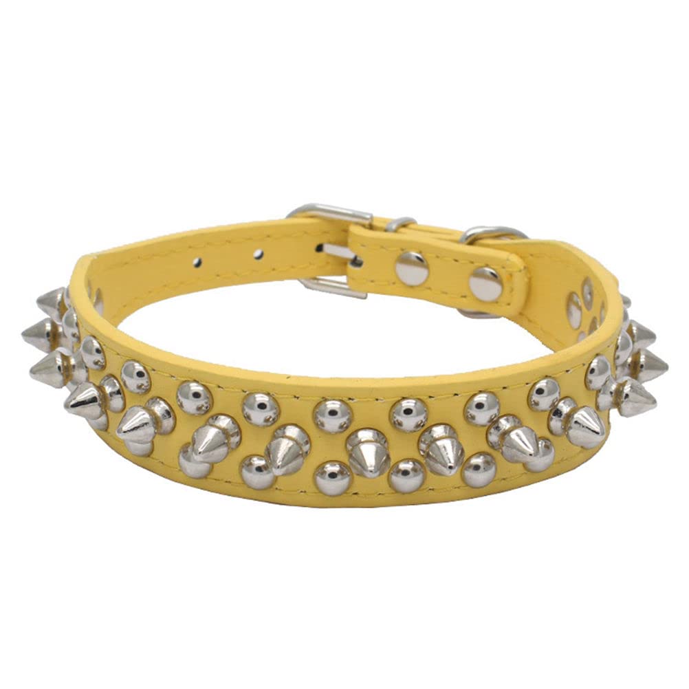 Yellow Spike Dog Collar For Medium Dogs, Mushrooms Rivet Dog Spiked Collar Anti-Bite Studded Protective Pet Neck Faux Leather Ma