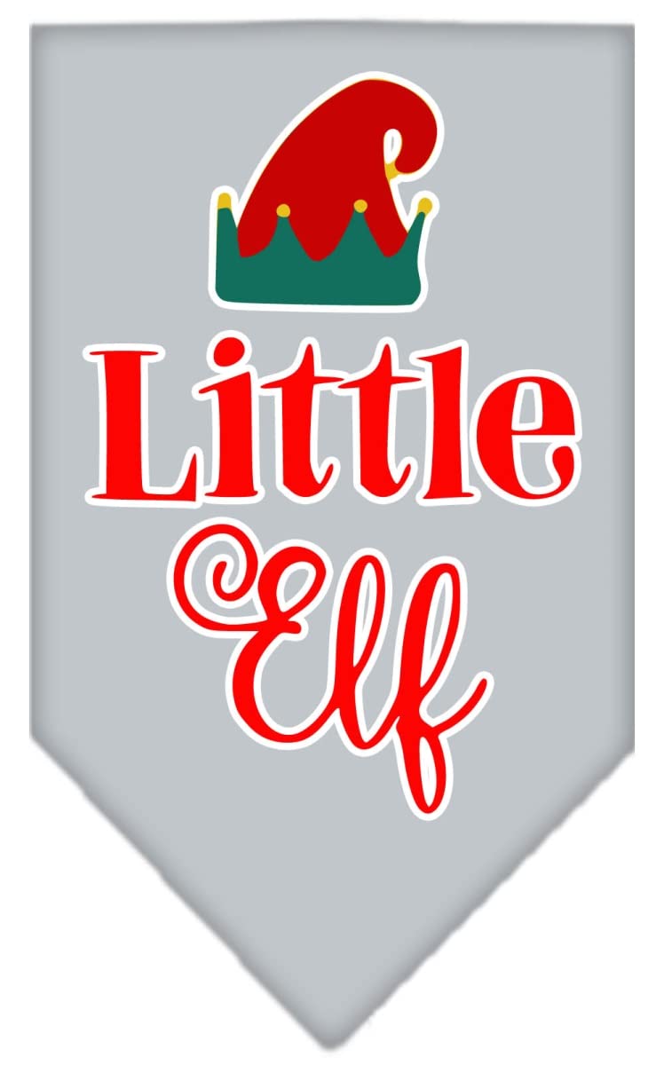 Christmas Pet and Dog Bandana Screen Printed, &quot;Little Elf&quot; Grey Small