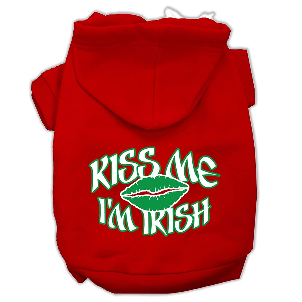 Pet Dog & Cat Hoodie Screen Printed, Kiss Me I'm Irish Red SM (3-6 lbs.)