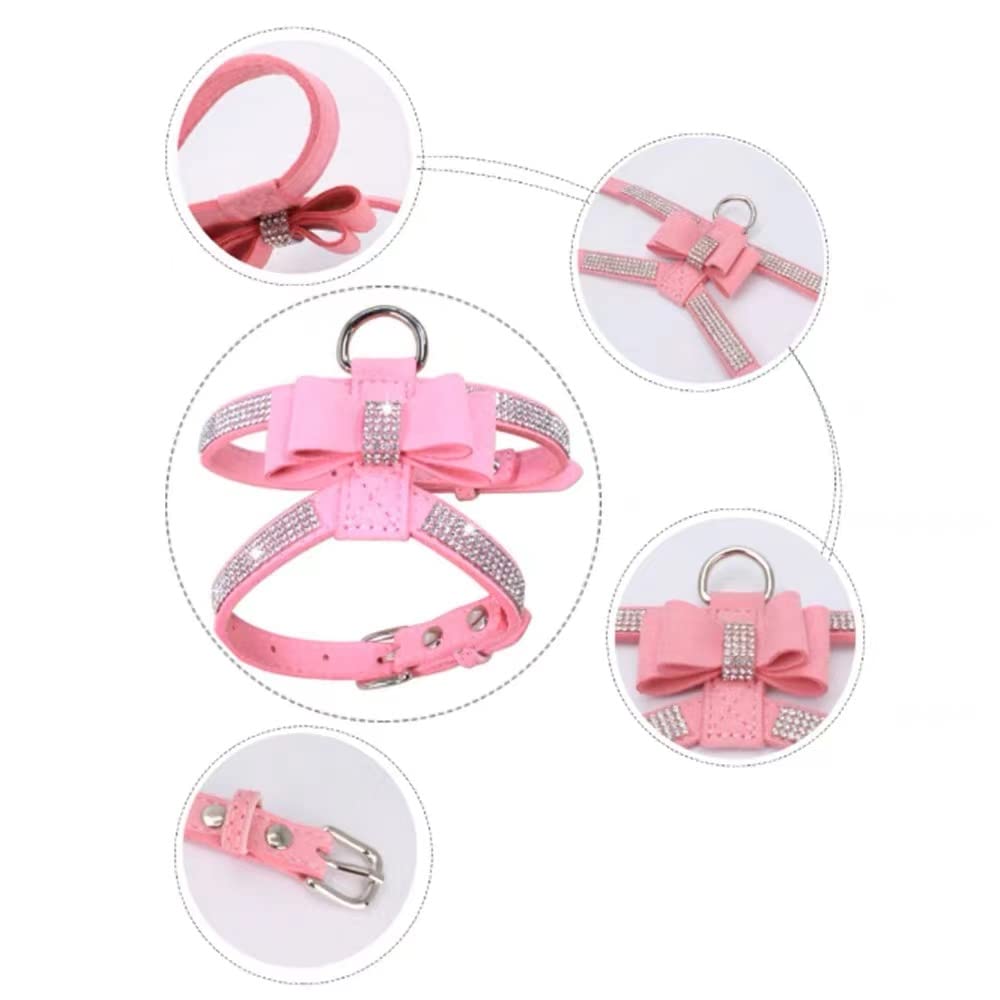 Bling Dog Harness For Girls,Rhinestone Cat Vest Harnesses With Bow Tie Puppy Kitty Cute Fancy Sparkling Pretty Crystal Diamond F