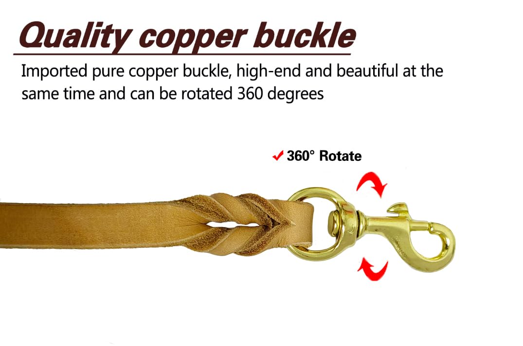 Lwbmg Leather Dog Leash - 6Ft X 3/4 Inch Heavy Duty, Braided, Comfortable For Large, Medium & Small Dogs - Training Tan