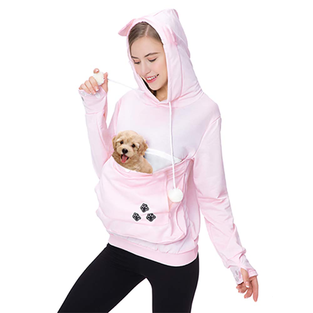 Womens Pet Carrier Sweater Dog Cat Pouch Hoodies Plus Size Tops Pink Xl