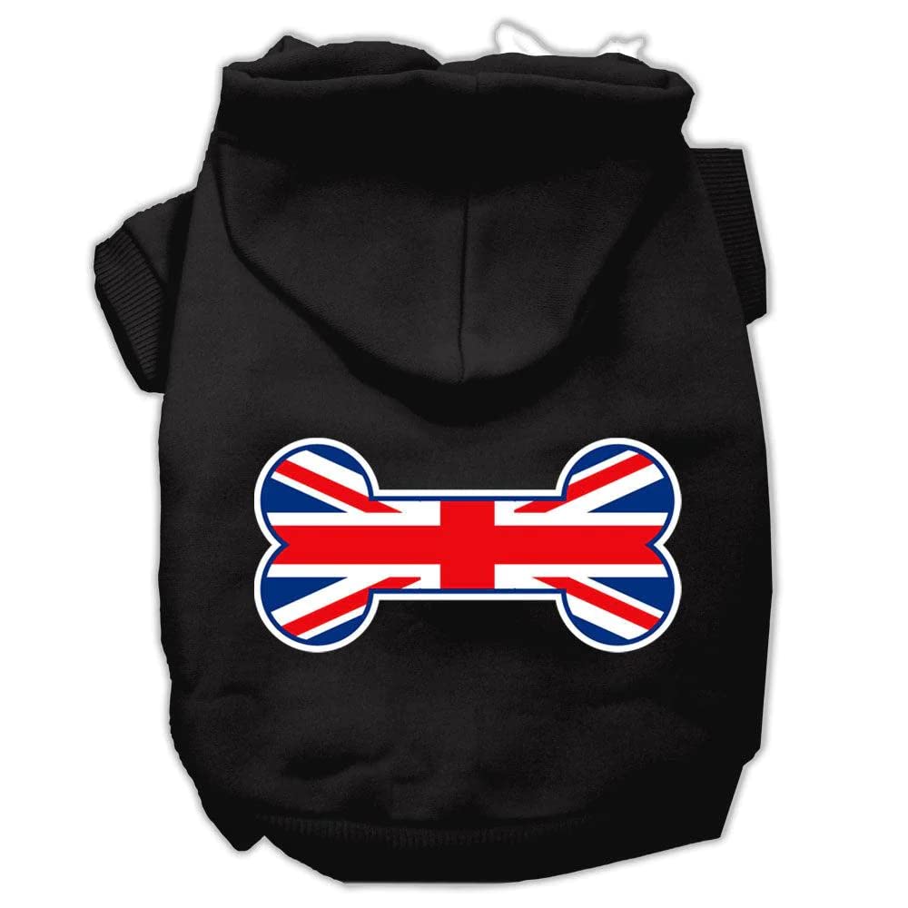 Pet, Dog & Cat Hoodie Screen Printed, Bone Shaped Flag United Kingdom (Union Jack) Flag Brown SM (3-6 lbs.)