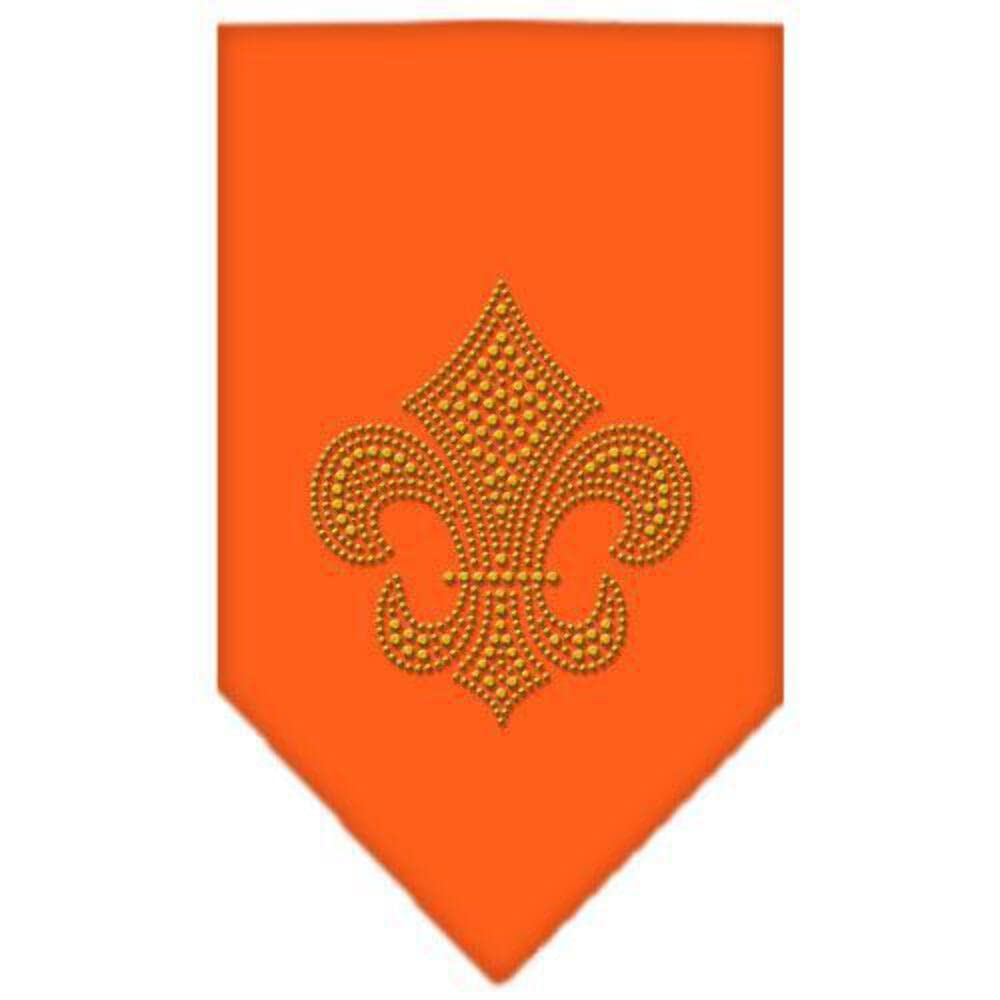 Pet and Dog Bandana Rhinestone, Fleur De Lis Gold Orange Large